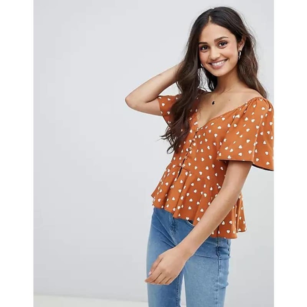 NEW ASOS tea blouse with button front in heart print size 6